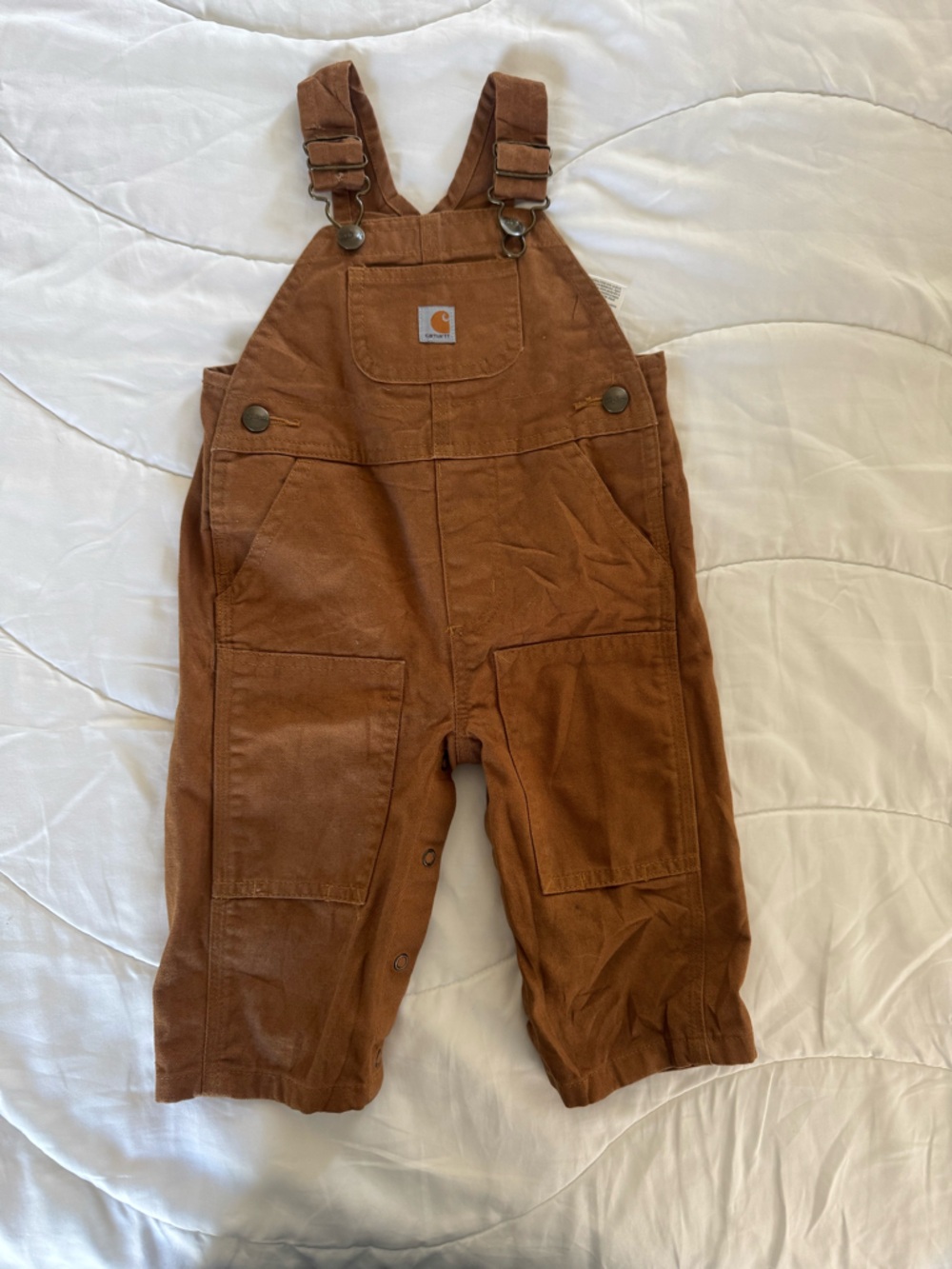 Baby Carhartt Brown Canvas Overalls 9M – One Button Needs Repair